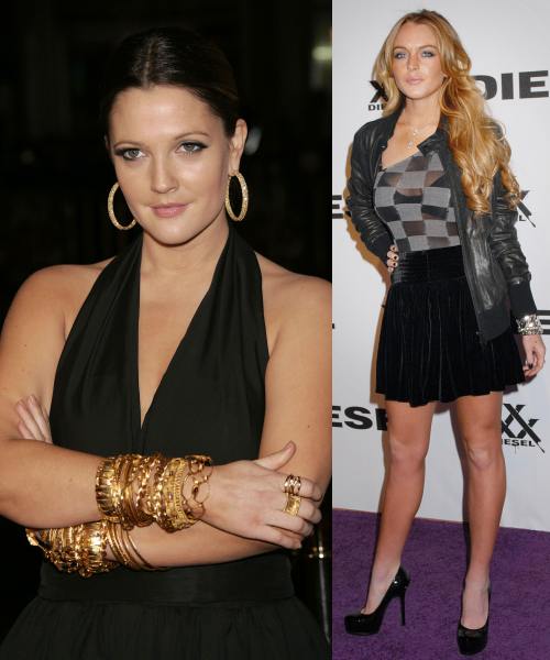 Lindsay Lohan, Drew Barrymore, cu dungi de autobronzant
