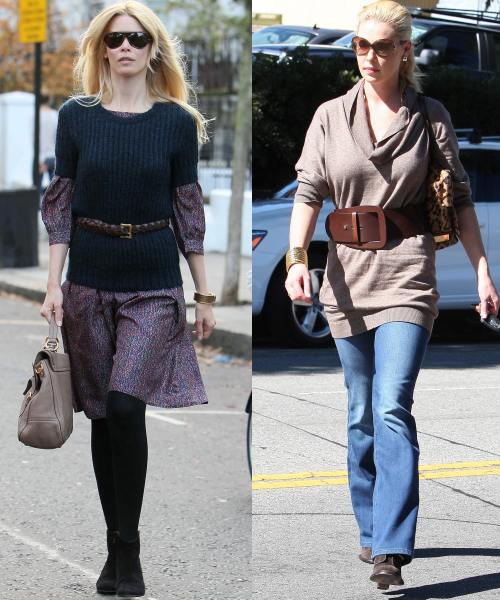 Claudia Schiffer si Katherine Heigl poarta curea peste pulover
