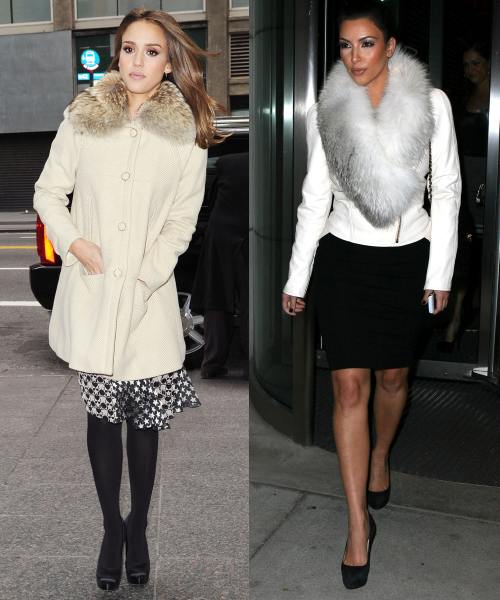 Jessica Alba si Kim Kardashian cu guler de blana