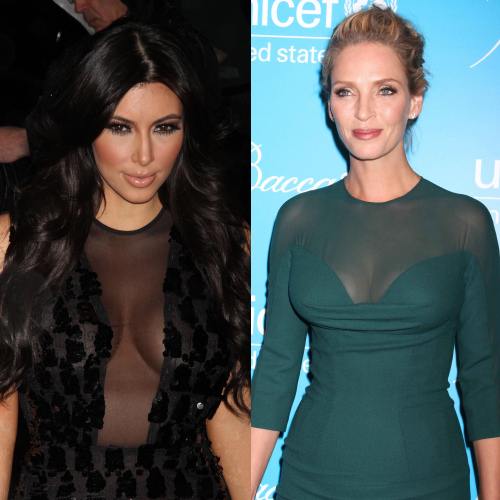 Kim Kardashian si Uma thurman cu decolteu acoperit