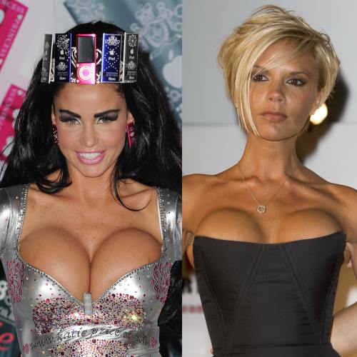 Katie Price si Victoria Beckham cu decolteu vulgar