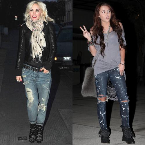 Miley Cyrus si Gwen Stefani poarta blugi rupti