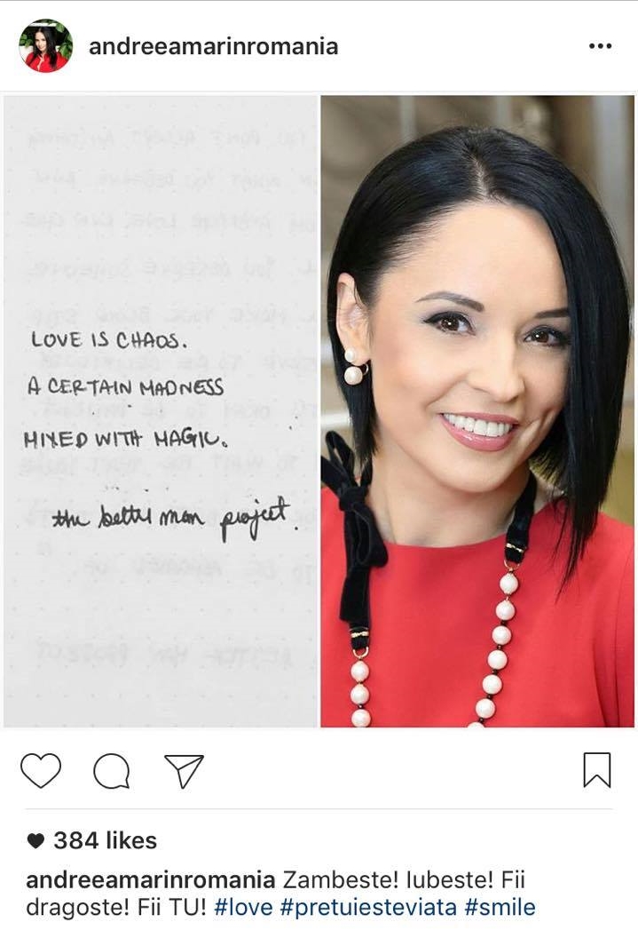Andreea Marin postare pe Instagram de Ziua Indragostitilor