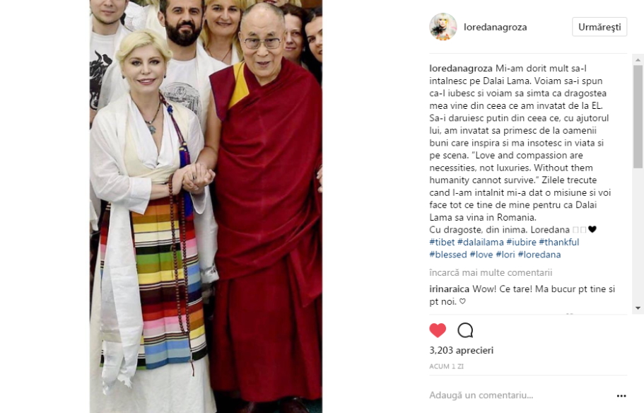 Loredana Groza alături de Dalai Lama