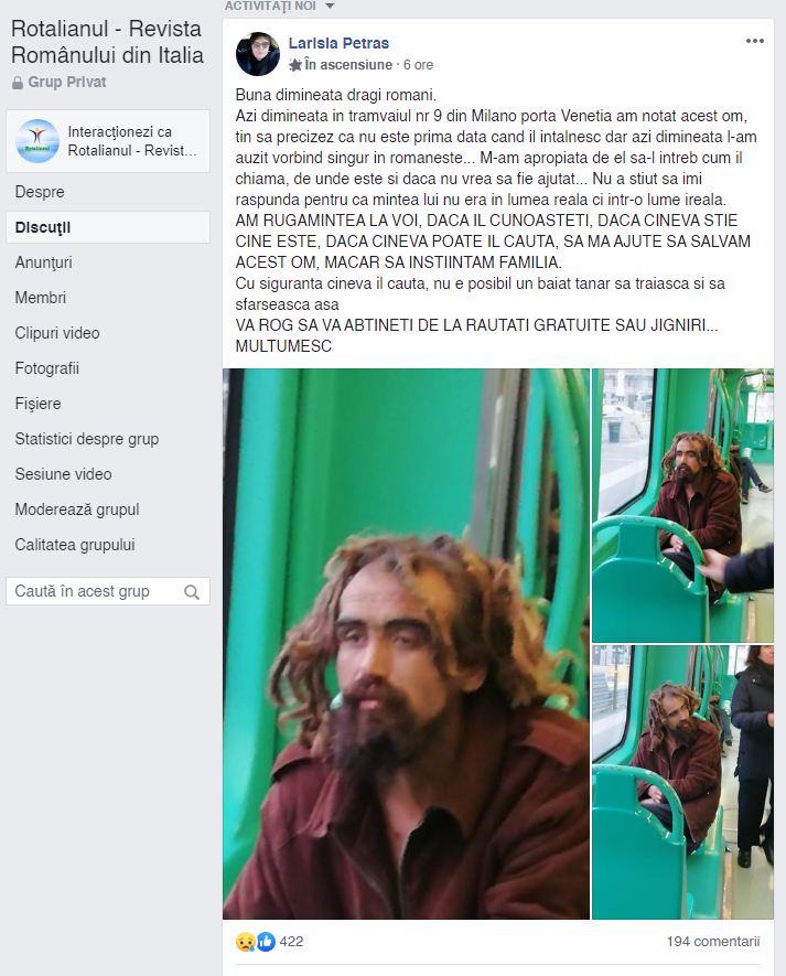 Român dispărut de 18 ani, găsit întâmplător într-un tramvai din Italia