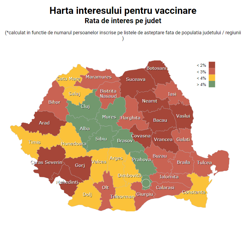 Harta interesului pentru vaccinarea anti-COVID-19 în România - ce oraș se află pe primul loc?