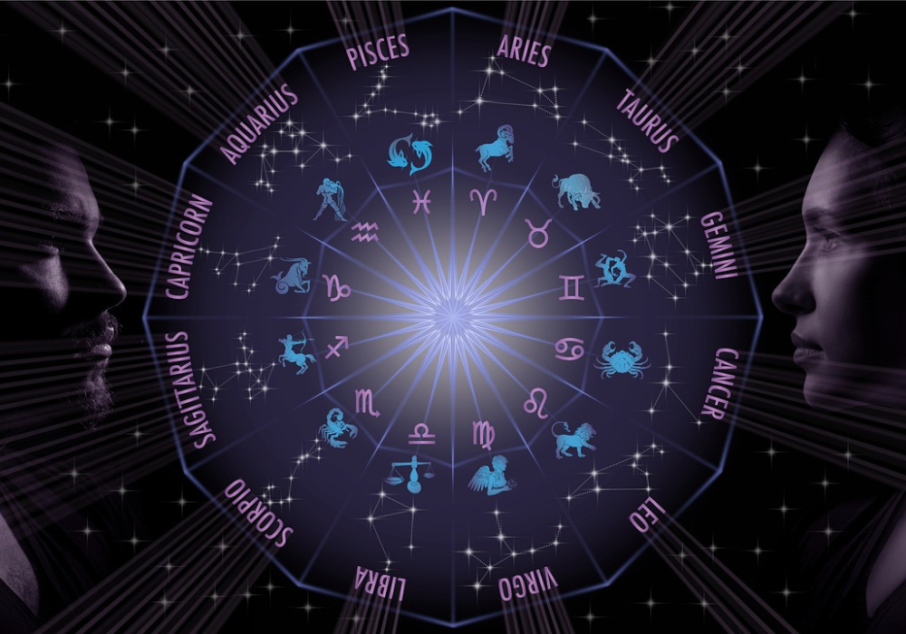 Cuplu față în față cu cele 12 simboluri zodiacale